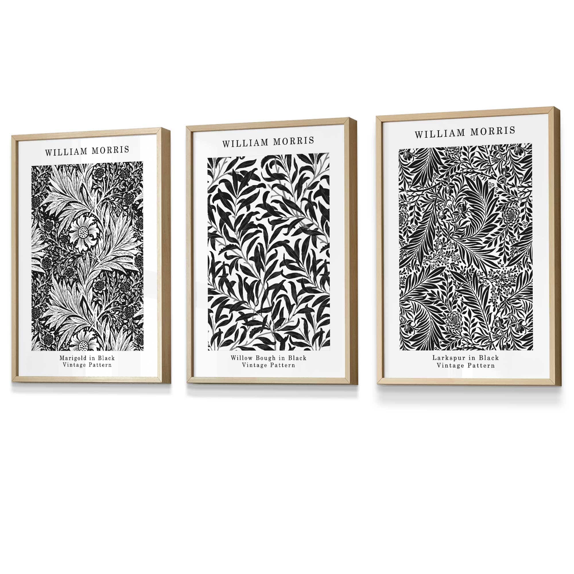 Framed William Morris Vintage Floral Wall Art in Black and White | Artze Wall Art UK