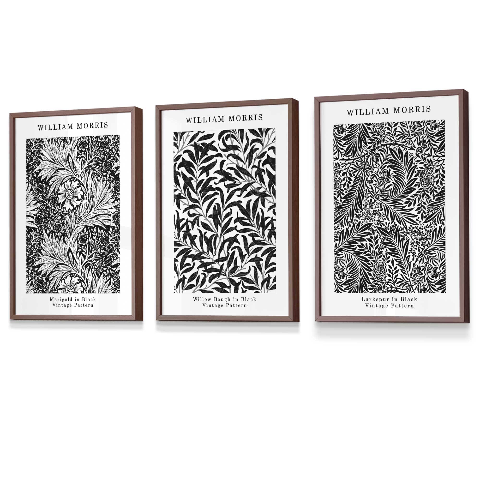 Framed William Morris Vintage Floral Wall Art in Black and White | Artze Wall Art UK
