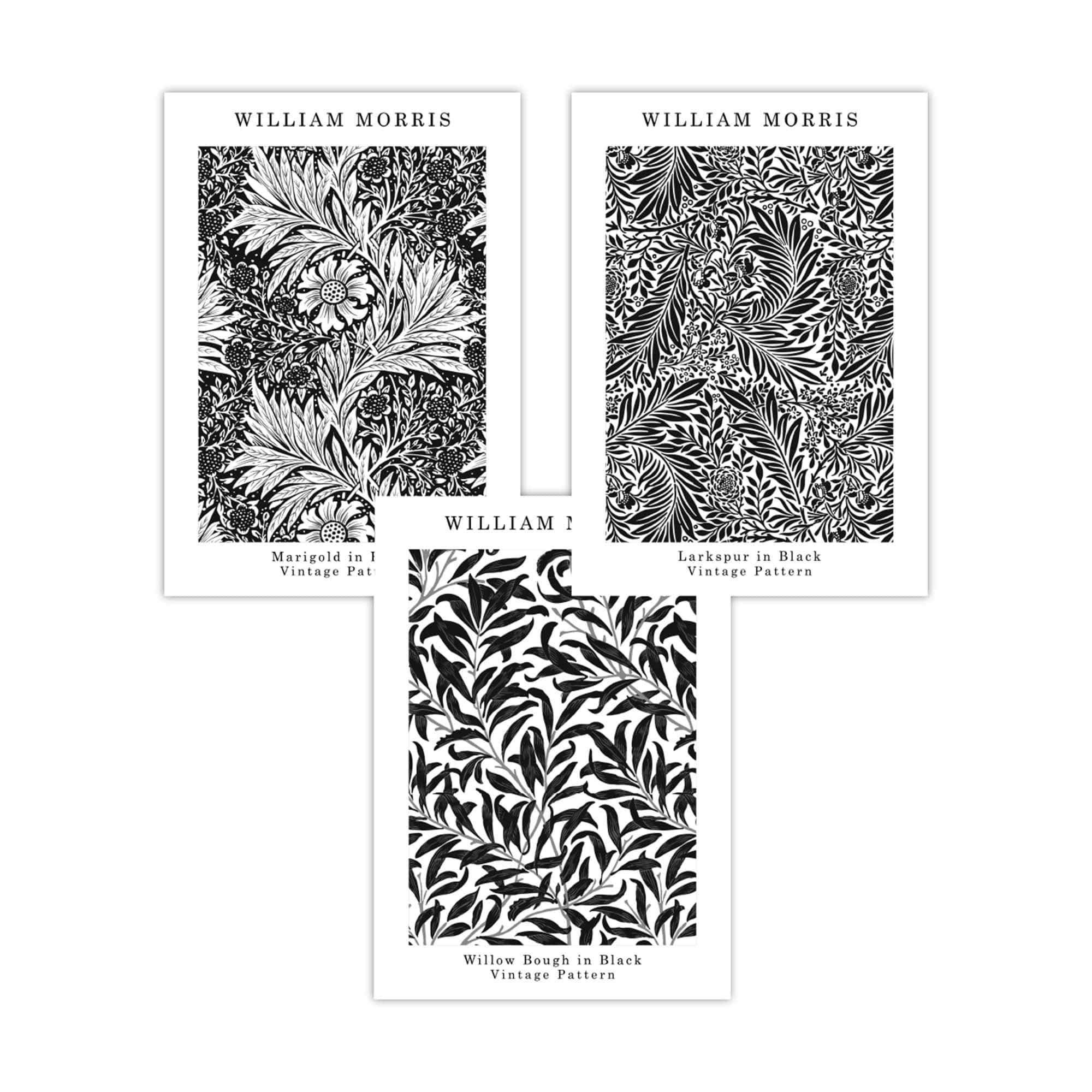 William Morris Vintage Floral Wall Art Prints in Black and White