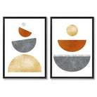 Mid Century Modern Orange and Grey Set of 2 Art Prints with Black Frame