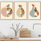 Set of 3 Autumn Geometric Apple Pear Fruit Wall Art
