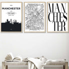 Set of 3 Manchester Skyline Street Map City Prints