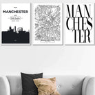 Set of 3 Manchester Skyline Street Map City Prints