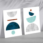 Mid Century Modern Aqua and Grey Set of 2 Art Prints