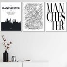 Set of 3 Manchester Skyline Street Map City Prints