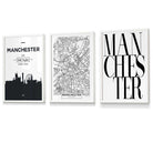 Framed Set of 3 Manchester City Skyline Prints | Artze Wall Art UK