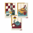 Set of 3 Vintage Kitchen Damson Red, Blue and Yellow Wall Art Prints