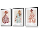 Set of 3 Fashion Figures Framed Wall Art Prints in Autumn Colours | Artze Wall Art UK