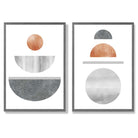 Mid Century Modern Copper and Grey Set of 2 Art Prints with Dark Grey Frame