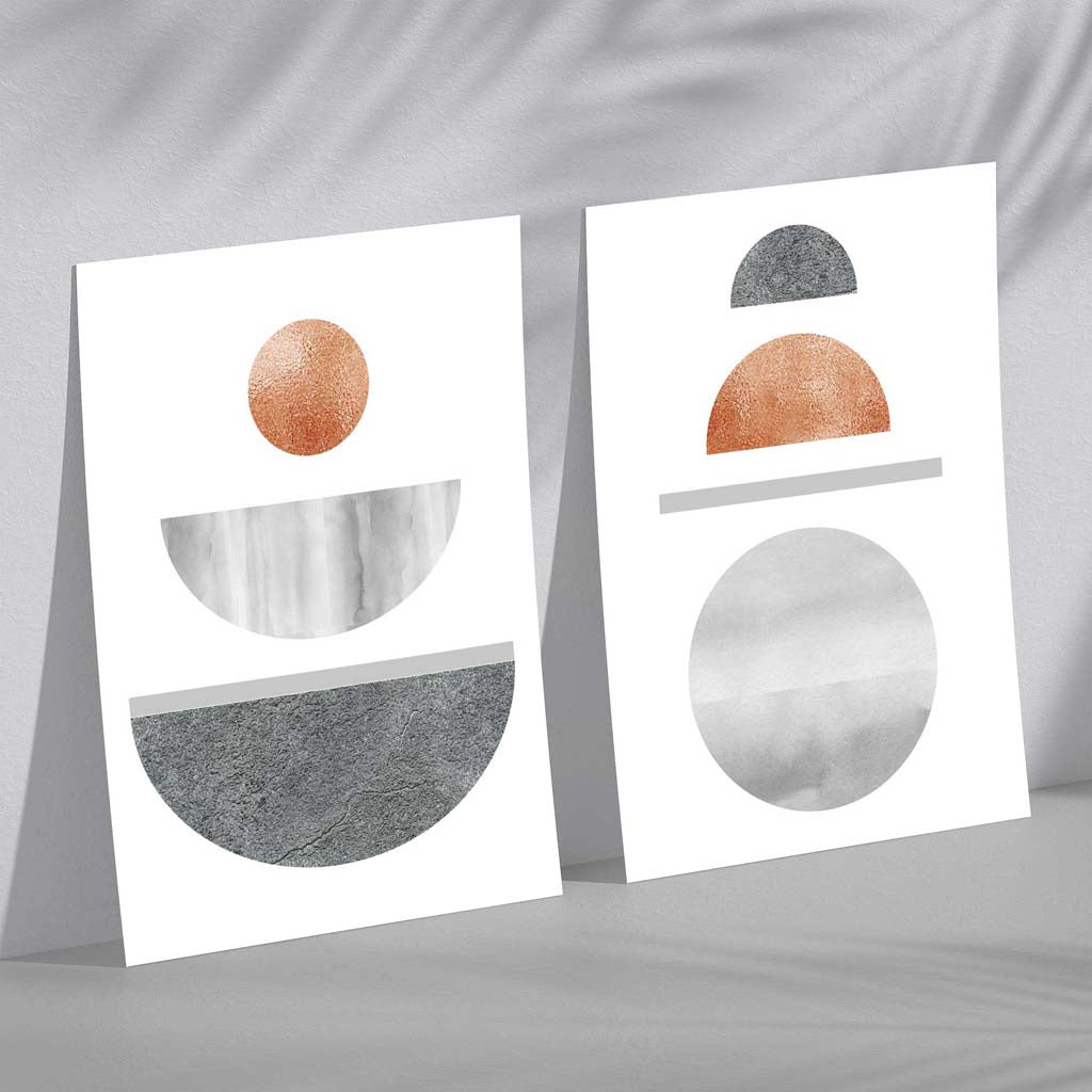 Mid Century Modern Copper and Grey Set of 2 Art Prints