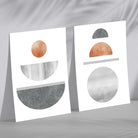 Mid Century Modern Copper and Grey Set of 2 Art Prints