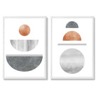Mid Century Modern Copper and Grey Set of 2 Art Prints with White Frame