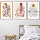 Sketch Fashion Models Wall Art Prints in Damson Red, Blue and Yellow