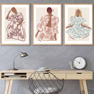 Sketch Fashion Models Wall Art Prints in Damson Red, Blue and Yellow