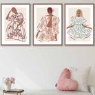 Sketch Fashion Models Wall Art Prints in Damson Red, Blue and Yellow