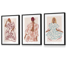 Set of 3 Framed Sketch Fashion Women in Autumn Colours | Artze Wall Art UK