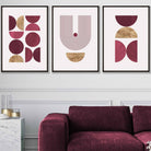 Set of 3 Red & Gold Wall Art Prints Mid Century Modern Geometric Wall Art