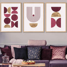 Set of 3 Red & Gold Wall Art Prints Mid Century Modern Geometric Wall Art