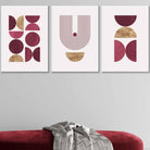 Set of 3 Red & Gold Wall Art Prints Mid Century Modern Geometric Wall Art