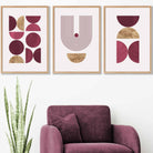 Set of 3 Red & Gold Wall Art Prints Mid Century Modern Geometric Wall Art