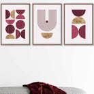 Set of 3 Red & Gold Wall Art Prints Mid Century Modern Geometric Wall Art