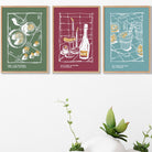 Set of 3 Sketch Line Art Kitchen Quote Prints in Blue Green Red