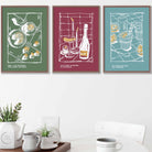Set of 3 Sketch Line Art Kitchen Quote Prints in Blue Green Red