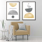 Mid Century Modern Grey and Yellow Set of 2 Art Prints in Black Frames From Artze Wall Art, UK
