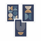 Set of 3 Geometric Mid Century Wall Art Prints in Navy Blue with Gold