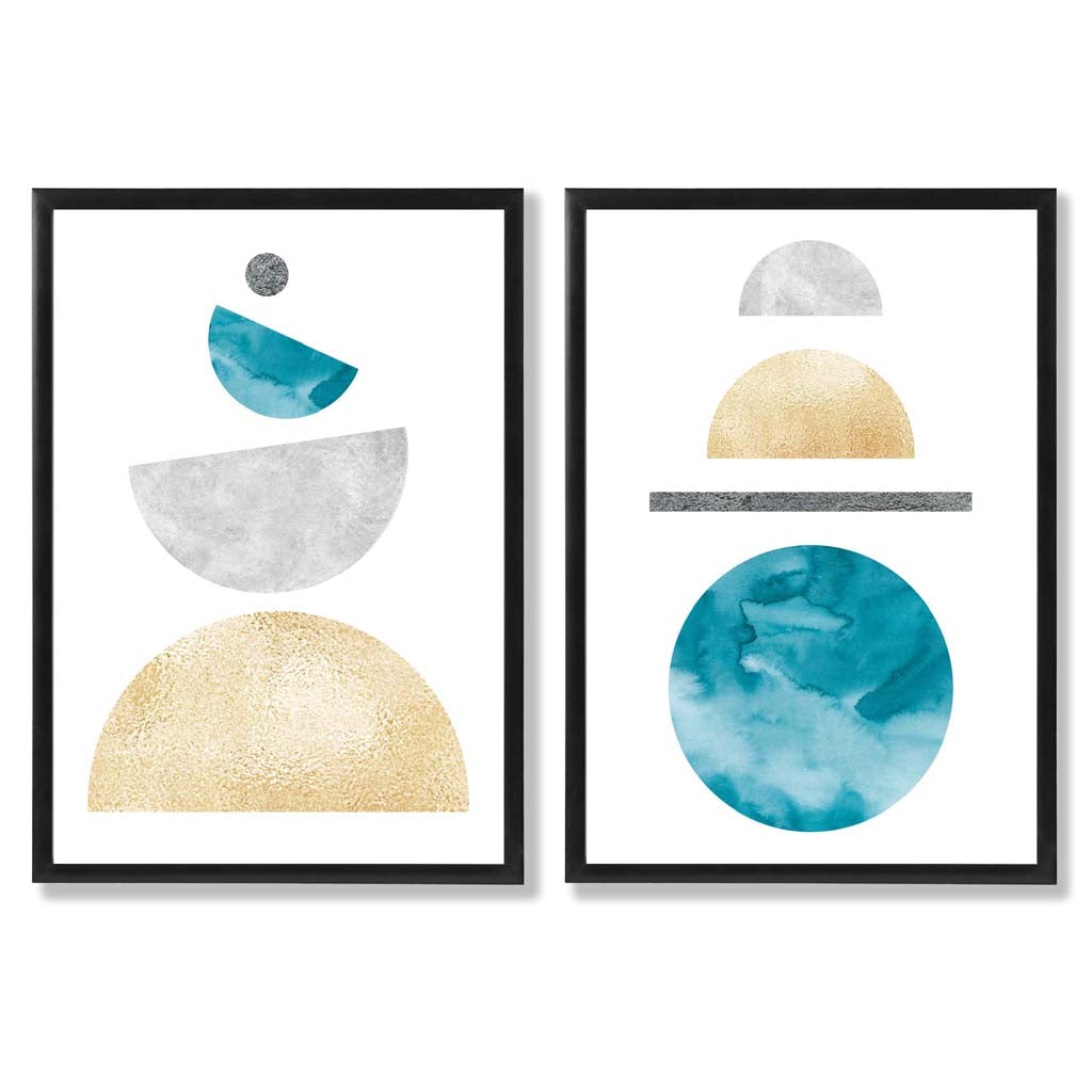 FB, FB2, Mid Century Modern, Geometric, Teal, Blue, Yellow, Grey with Black Frame