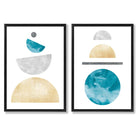 FB, FB2, Mid Century Modern, Geometric, Teal, Blue, Yellow, Grey with Black Frame