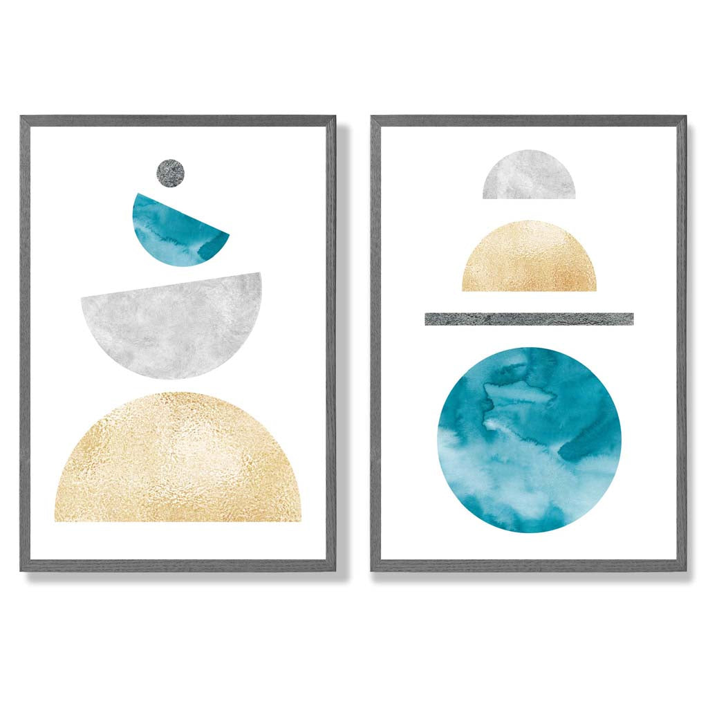 FB, FB2, Mid Century Modern, Geometric, Teal, Blue, Yellow, Grey with Dark Grey Frame