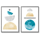 FB, FB2, Mid Century Modern, Geometric, Teal, Blue, Yellow, Grey with Dark Grey Frame