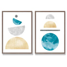 FB, FB2, Mid Century Modern, Geometric, Teal, Blue, Yellow, Grey with Walnut Frame