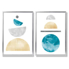 FB, FB2, Mid Century Modern, Geometric, Teal, Blue, Yellow, Grey with Silver Frame