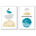 FB, FB2, Mid Century Modern, Geometric, Teal, Blue, Yellow, Grey with White Frame