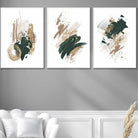 Set of 3 Abstract Posters from Oil Paintings Green, Gold, Beige