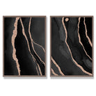 Black and Gold Abstract Set of 2 Art Prints with Walnut Frame