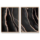 Black and Gold Abstract Set of 2 Art Prints with Oak Frame