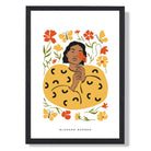 Fashion Spring Flower Garden Girl in Yellow Art Print print in Black Wooden Frame