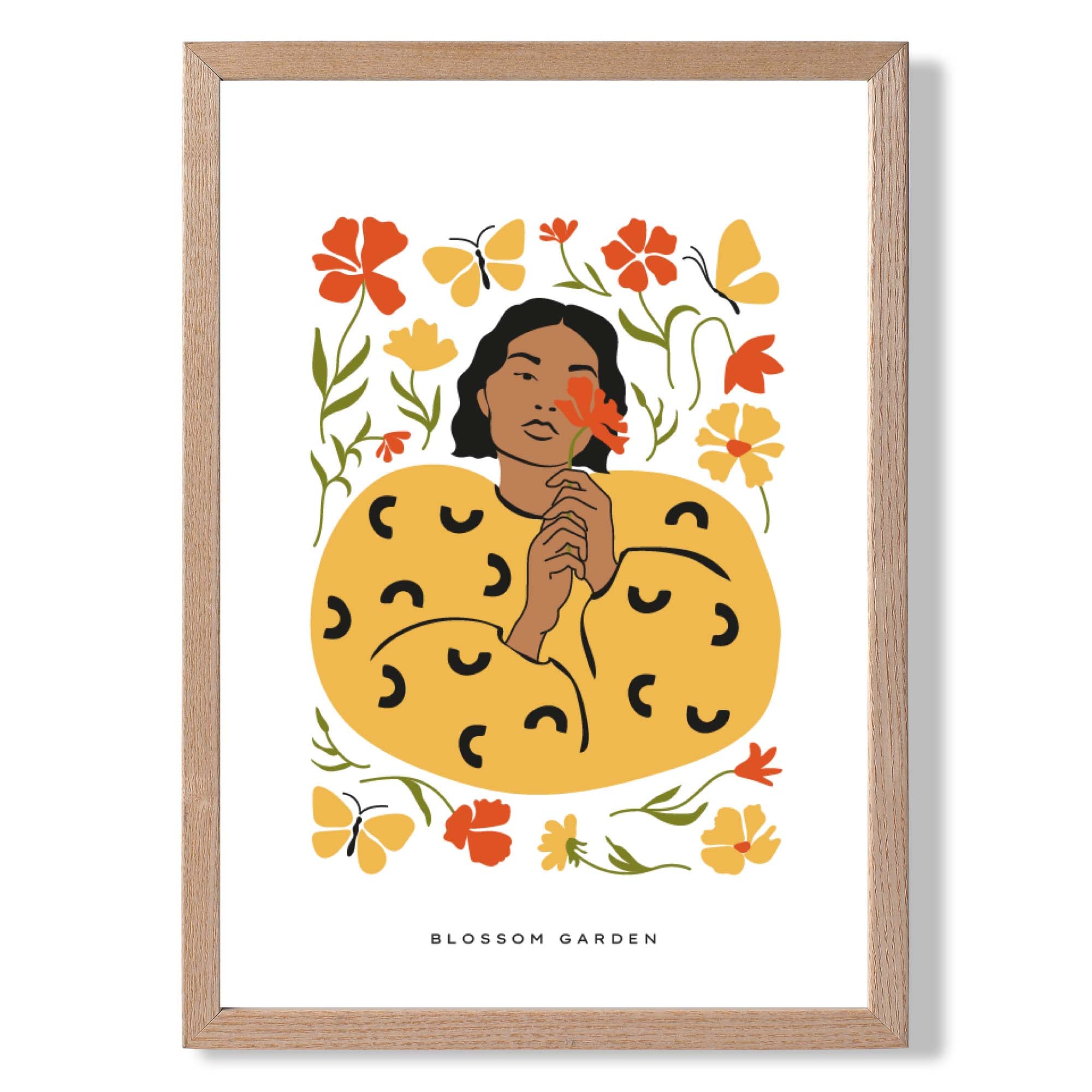 Fashion Spring Flower Garden Girl in Yellow Art Print Wall Art Print