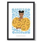 Fashion Summer Flower Garden Girl in Blue Art Print print in Black Wooden Frame