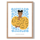 Fashion Summer Flower Garden Girl in Blue Art Print Wall Art Print