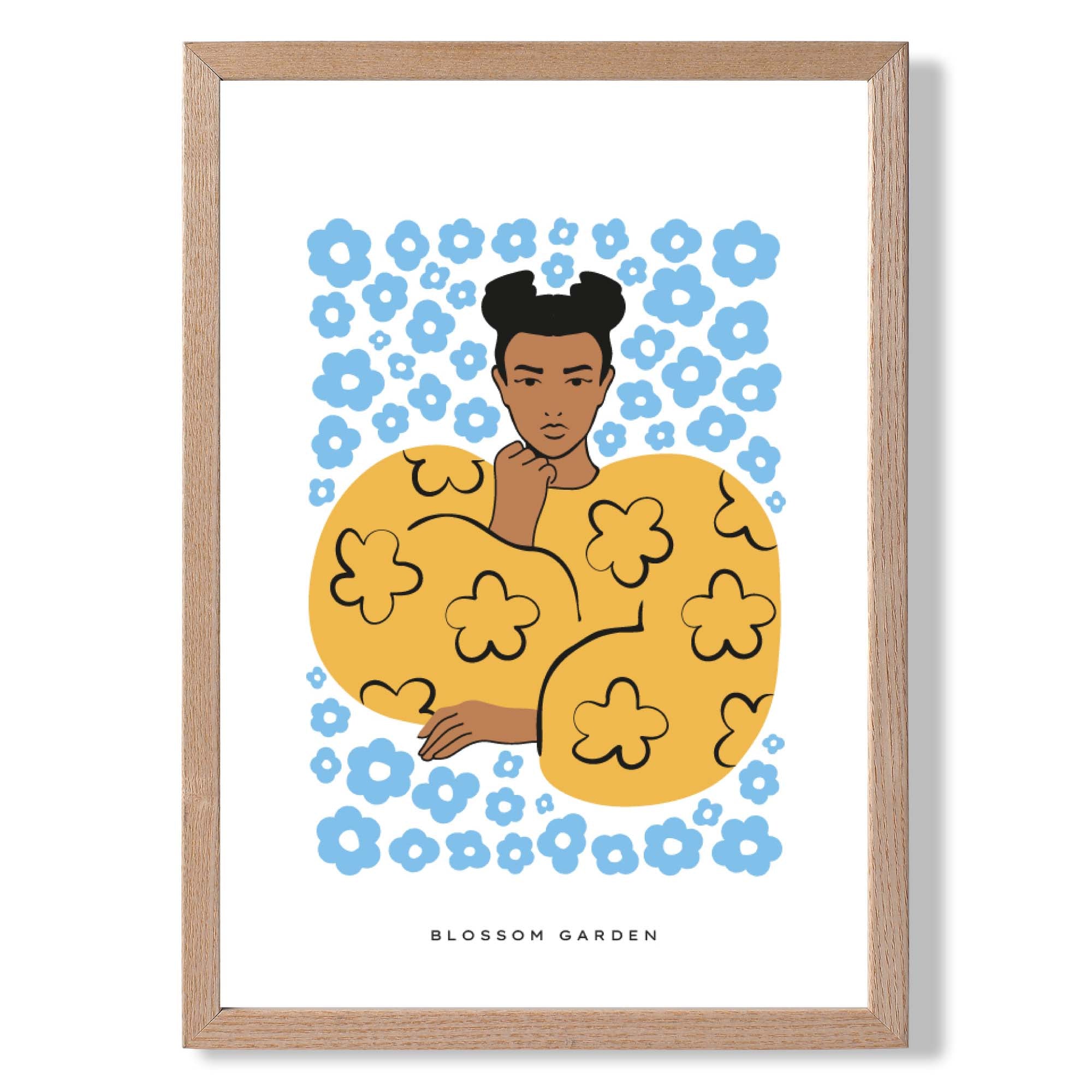 Fashion Summer Flower Garden Girl in Blue Art Print Wall Art Print