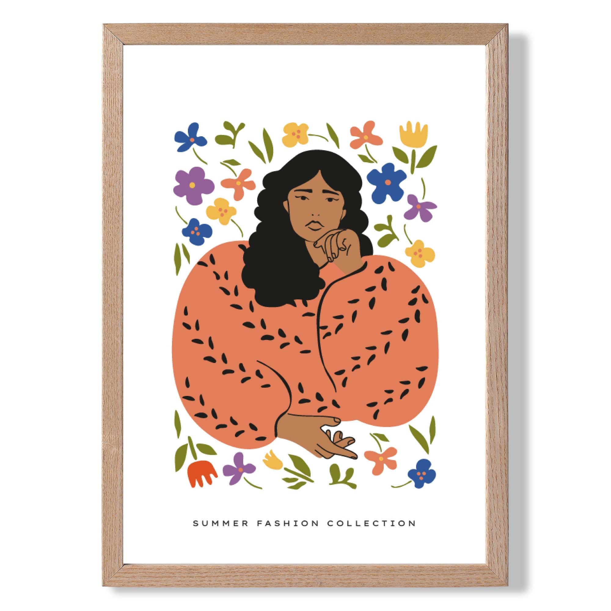 Fashion Summer Flower Garden Girl in Orange Art Print Wall Art Print