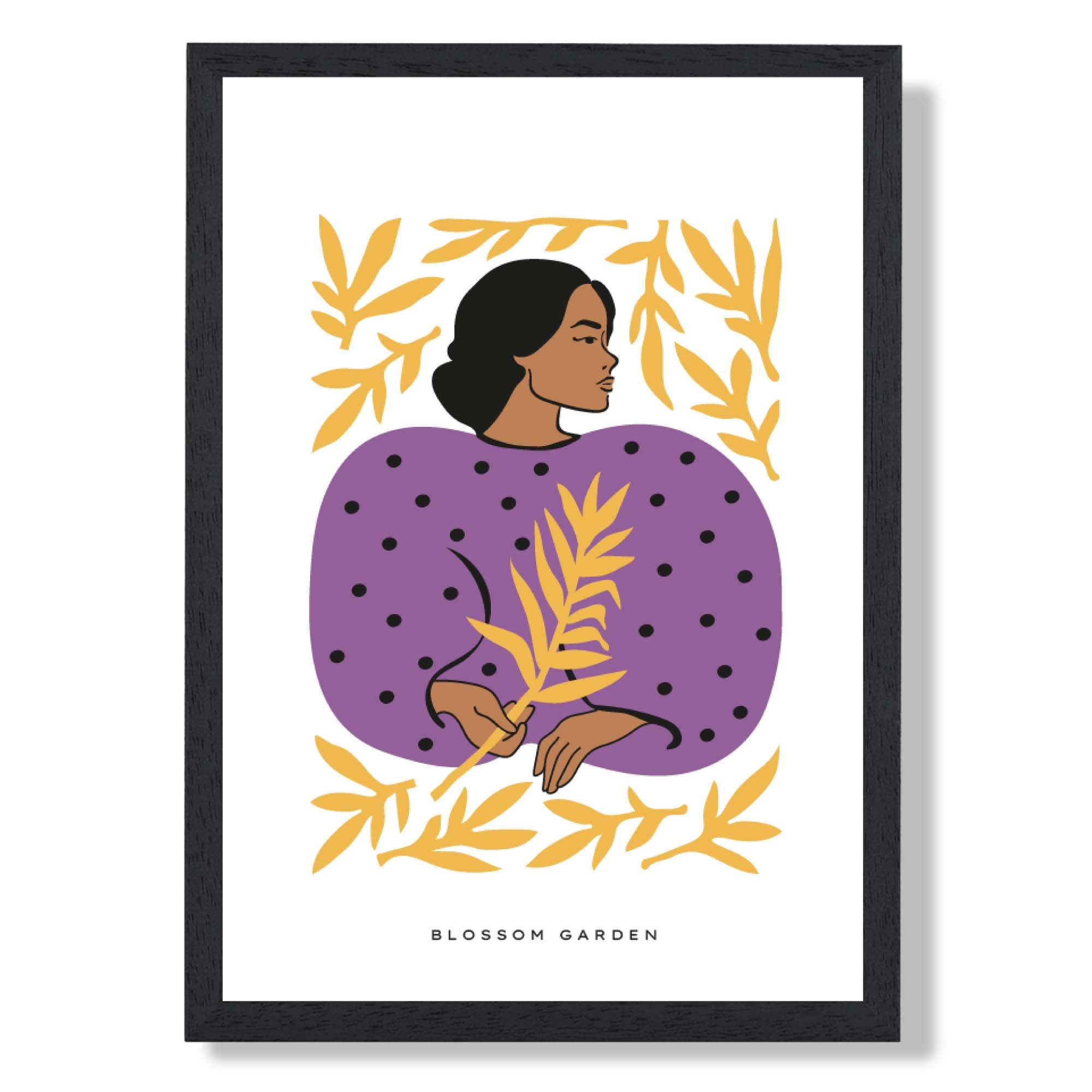 Fashion Spring Flower Garden Girl in Purple Art Print print in Black Wooden Frame