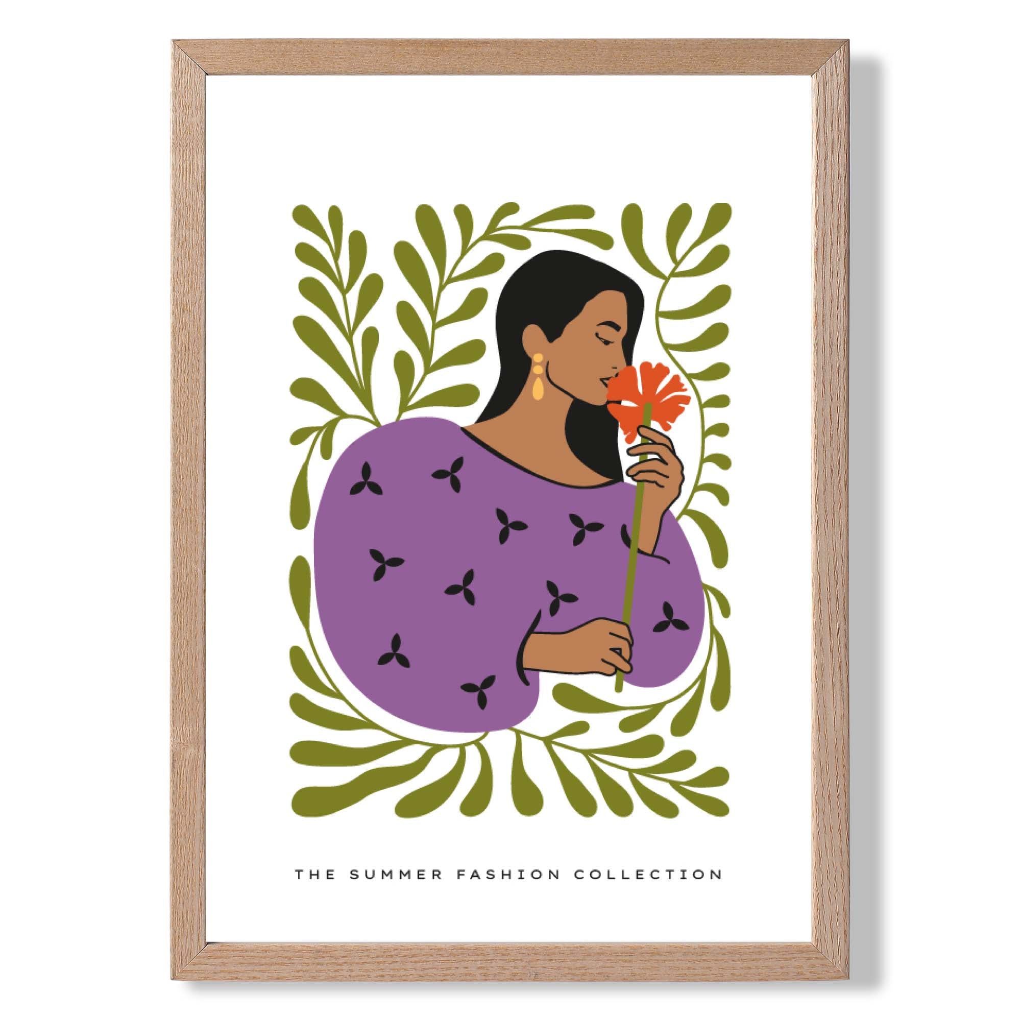 Fashion Summer Flower Garden Girl in Purple Art Print Wall Art Print