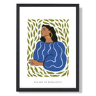 Fashion Summer Flower Garden Girl in Navy Art Print print in Black Wooden Frame