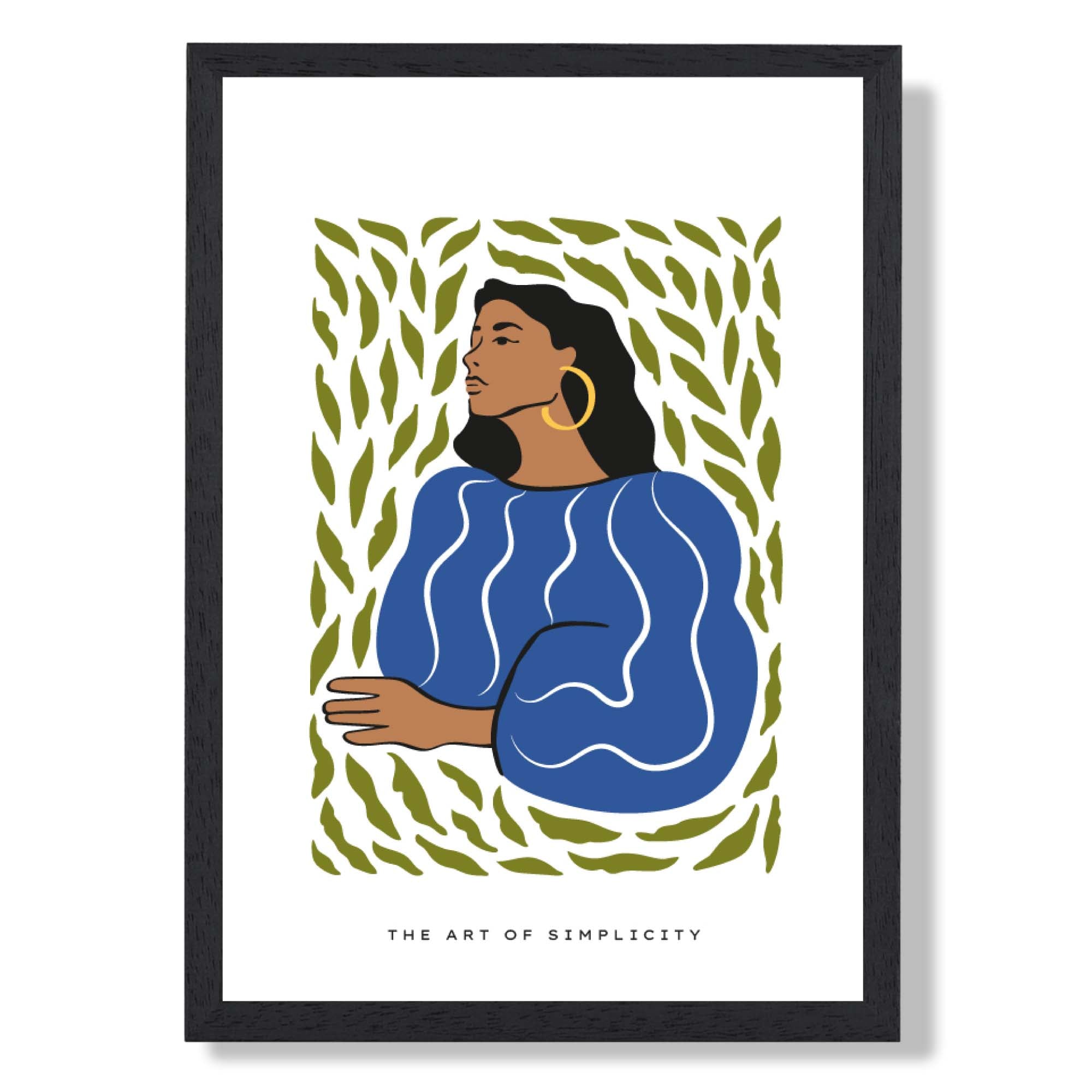Fashion Summer Flower Garden Girl in Navy Art Print print in Black Wooden Frame