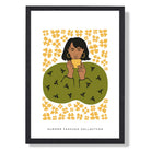 Fashion Spring Flower Garden Girl in Green Art Print print in Black Wooden Frame